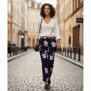 Isaac Mizrahi Navy Floral Pants, Size 6